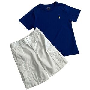 Polo Ralph Lauren Cargo‎ Shorts White Ripstop T Shirt Royal Blue Size 8
